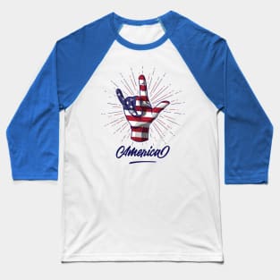 I Love You Hand Sign Gesture USA American Flag Cute Baseball T-Shirt